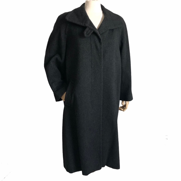 Bill Blass Coat Ladies Wool Charcoal Gray Fall Winter Coat Trench Style Vintage - Picture 1 of 6